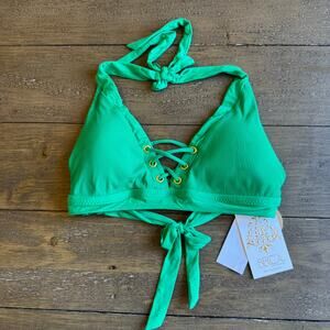 BECCA By Rebecca Virtue Women's D Cup/ Medium NWT Micro Ribbed Tie Bikini Top